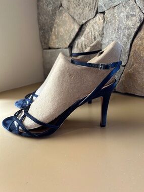 Ann Taylor ankle strap navy heels